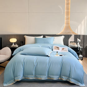 悠梦嘉居莱赛尔天丝刺绣四件套，本品选用100%莱赛尔纤维，冰凉舒滑夏季宠儿 1.5/1.8床通用 YJ-14599