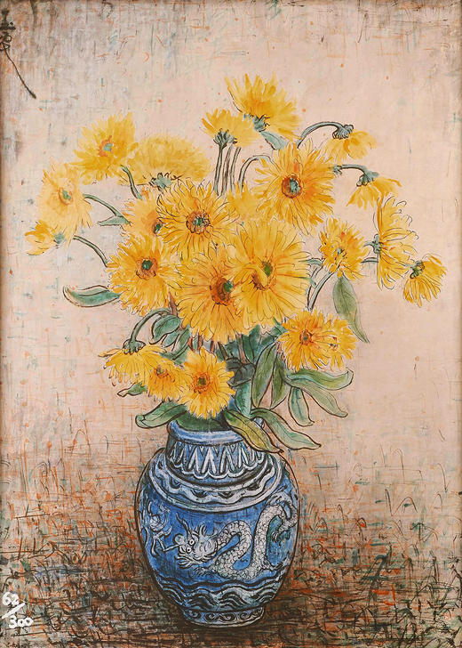 伽罗 JALO 潘玉良挂画-《青龙瓶与黄菊花》 商品图3