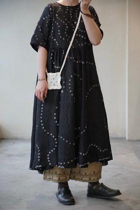 MAKU textiles｜真丝扎染高腰节连衣裙