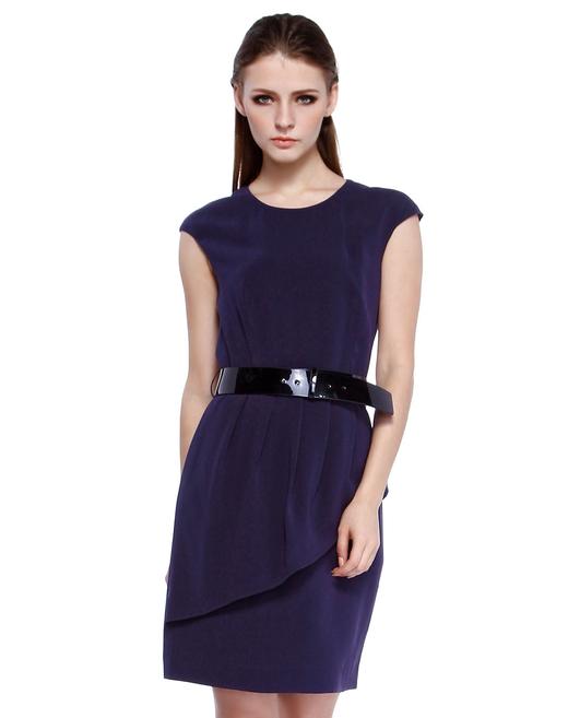 4894415284775 JOAN&DAVID 深蓝色圆领时尚盖肩袖连衣裙 商品图0