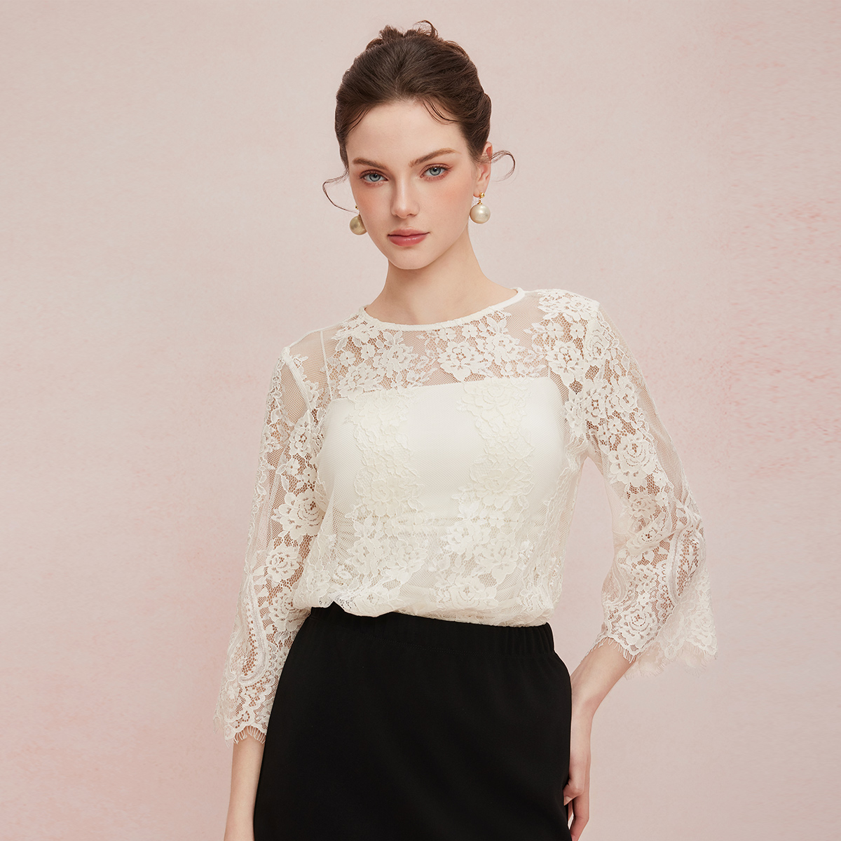 QF256斯尔丽2025夏季新款法式浪漫水溶绳股立体蕾丝高级感气质高雅上衣