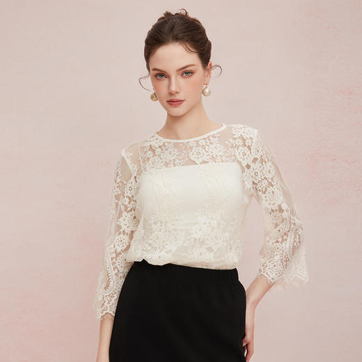 QF256斯尔丽2025夏季新款法式浪漫水溶绳股立体蕾丝高级感气质高雅上衣 商品图0
