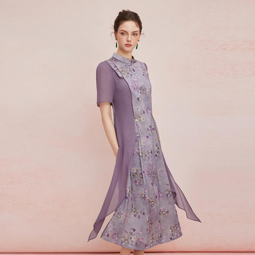 QF894斯尔丽25新款新国风改良旗袍水墨国画清雅气质精致配饰散摆连衣裙 商品图7