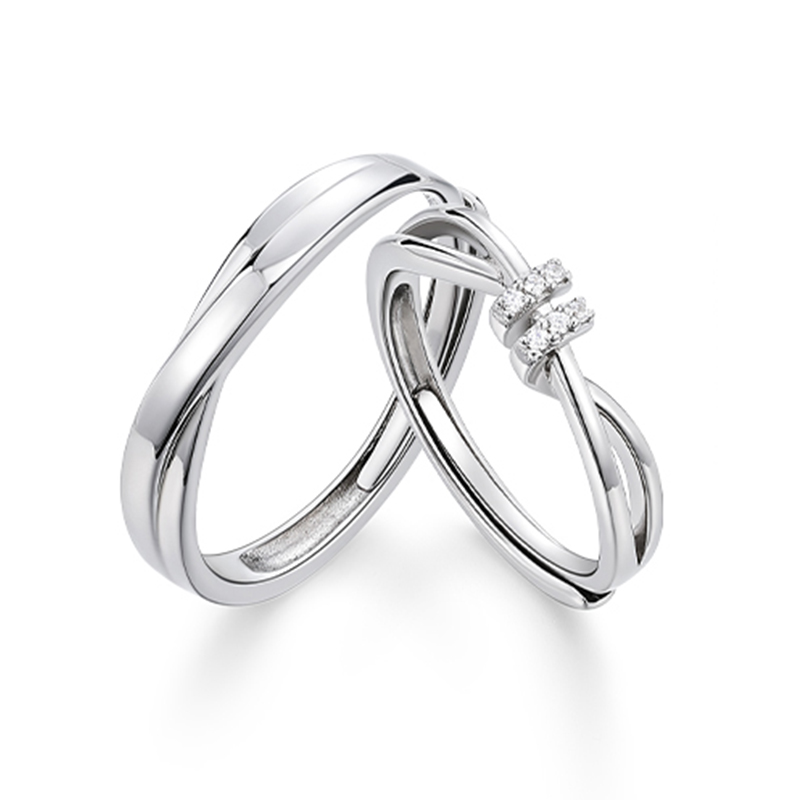 KADER卡蒂罗 爱意交织情侣对戒 S925银 开口可调节戒指 一对 男女同款情侣款 （女戒不支持刻字）