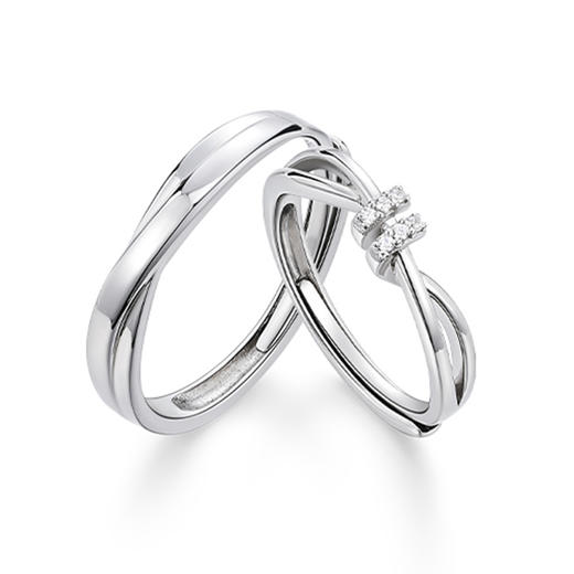 KADER卡蒂罗 爱意交织情侣对戒 S925银 开口可调节戒指 一对 男女同款情侣款 （女戒不支持刻字） 商品图0