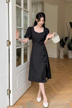 amadella 黑色不规则领提花连衣裙 18375
