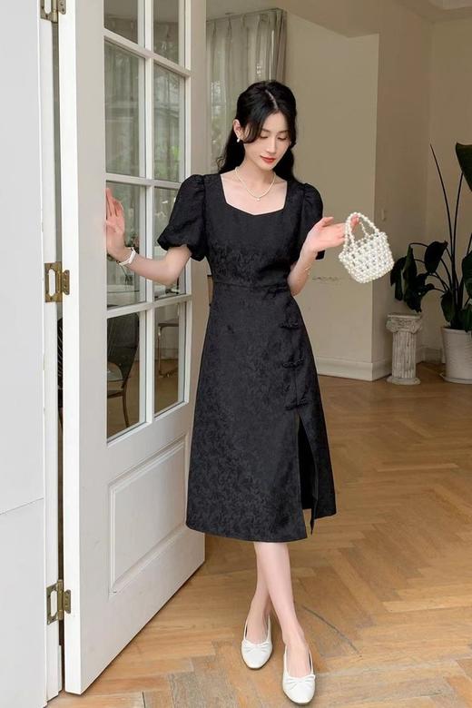 amadella 黑色不规则领提花连衣裙 18375 商品图0