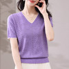 CC-103-97862   v领冰丝针织衫t恤女短袖夏季2025新款宽松薄款打底上衣 商品缩略图0