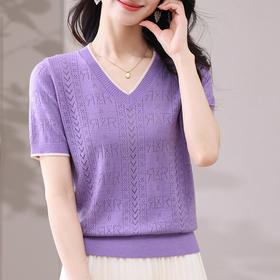 CC-103-97862   v领冰丝针织衫t恤女短袖夏季2025新款宽松薄款打底上衣