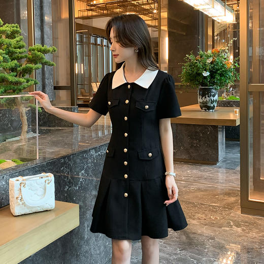 奢姿大码女装2025夏季法式小香风百褶下摆连衣裙胖妹妹POLO领裙子9952853282 商品图1