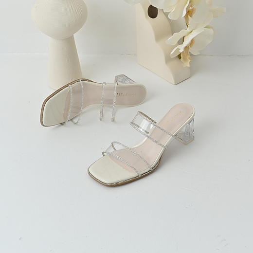 经典鲨2025夏季新品简约气质露趾高跟鞋时装水钻凉鞋拖鞋女KW119-529111 商品图3