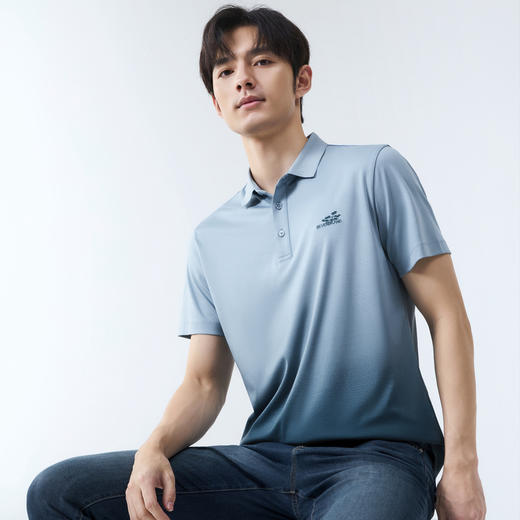 【液氨免烫/国风渐变印花】柒牌纯棉polo短袖男夏季新款翻领上衣 商品图1