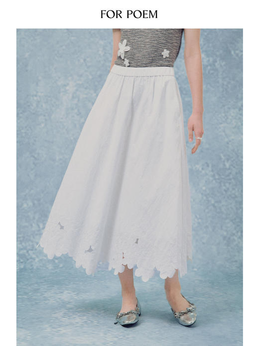 ForPoem 现货 25/SS原创设计棉感重工刺绣花边下摆半身裙 商品图0