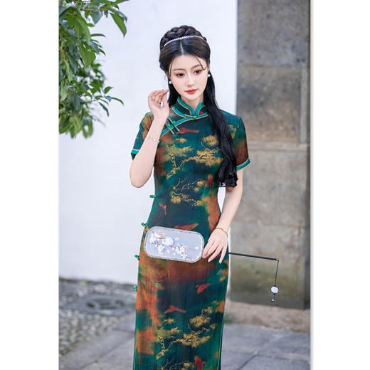 GX军阀阔太太长款绫罗缎提花旗袍2025春夏新款复古国风旗袍裙 商品图2