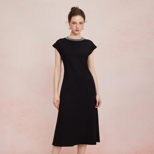 QF897斯尔丽2025新款圆领弹力足悬垂好宴会0L白领约会必穿高级感连衣裙 商品图5