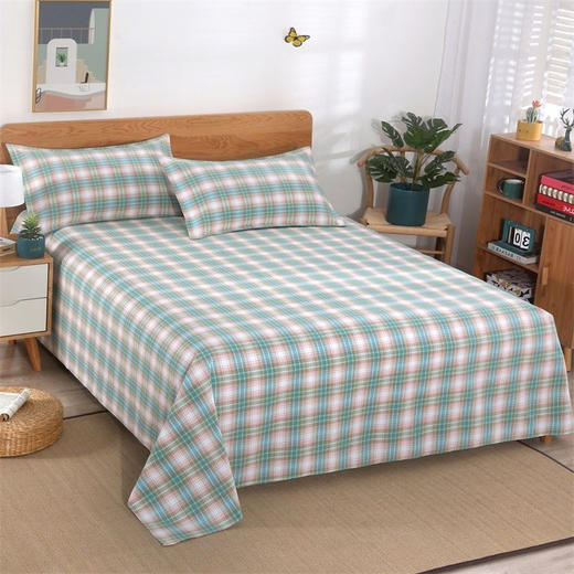 鲁锦老粗布凉席床单三件套简约条纹格子 商品图0