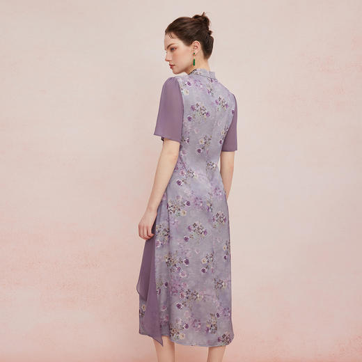 QF894斯尔丽25新款新国风改良旗袍水墨国画清雅气质精致配饰散摆连衣裙 商品图6