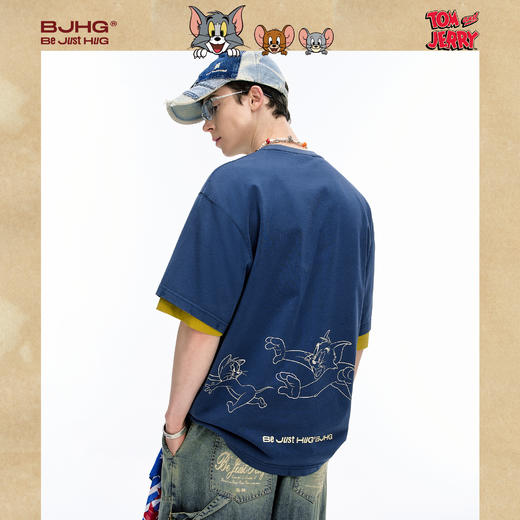 【猫和老鼠联名】 BJHG不计后果美式短袖t恤男夏复古纯棉情侣半袖 商品图2