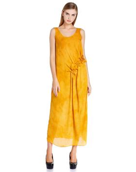 A1132242604 玛丝菲尔Marisfrolg 土黄色优雅抽褶荷叶边无袖连衣裙