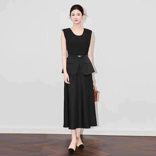 「高货wl」全新升级【铂金会员358/天猫479/差价121】(99513)洛诗琳轻熟风气质假两件连衣裙2025夏季无袖醋酸缎收腰裙子99513 商品图2