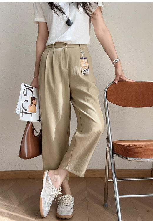 清凉解暑 抗皱亚麻裤！2025宽松直筒高腰显瘦九分休闲裤奶奶裤女夏新款！ 商品图5