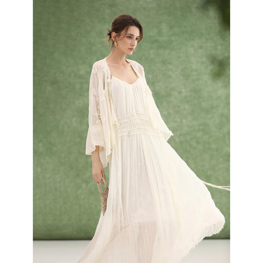 COCOBELLA重工压褶可调节流苏连衣裙度假风仙女吊带裙FR3222 商品图1