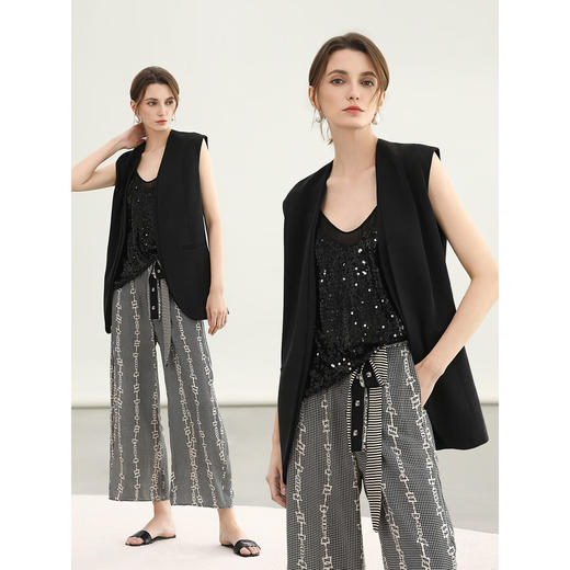 COCOBELLA定位印花轻薄休闲裤女夏趣味通勤宽松九分裤PA0036 商品图2