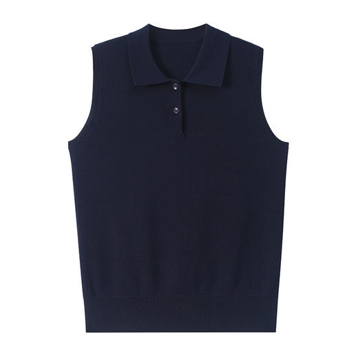 CC-101-31801纯色修身无袖针织背心女2025新款夏季薄款减龄翻领冰丝上衣T恤女 商品图4