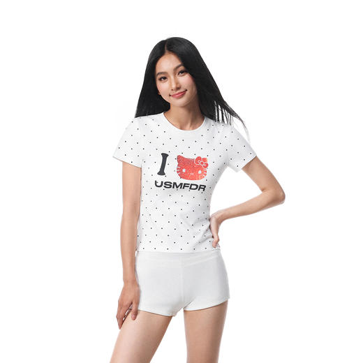 FDR官方店 草莓kitty猫修身短袖t恤女夏季辣妹圆领正肩波点上衣 商品图2