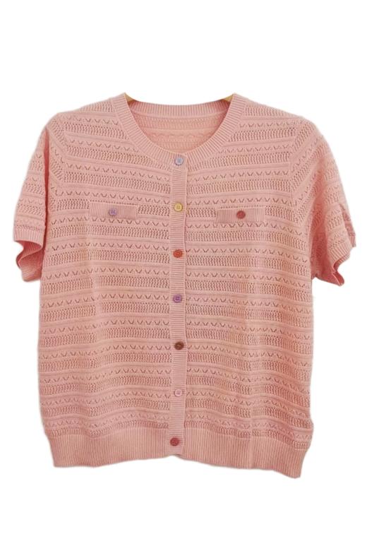 VIVIAN LIU C2536301 25夏季女装新款彩色扣镂空短袖毛衫 商品图5