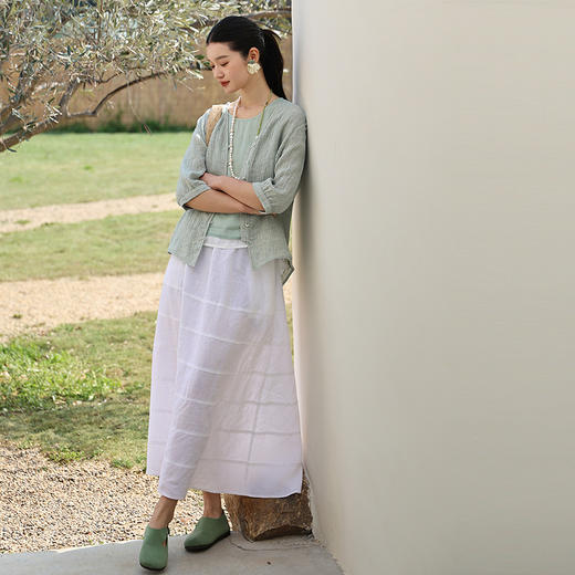 绽放旅行女装263朵/干洗亚麻全腰松紧大摆蛋糕型日常百搭半身裙女 商品图2