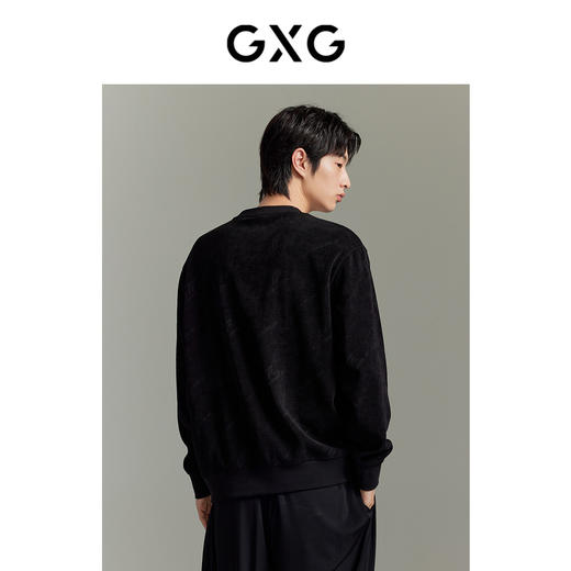 GXG男装  黑色绒感暗纹满印柔软长袖卫衣圆领时尚卫衣GEX13115183 商品图3