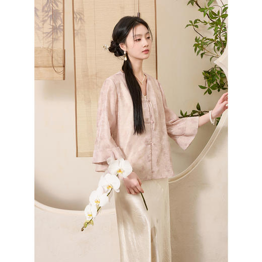 三彩【落花微雨】2025夏季新款新中式外套盘扣七分袖开衫宽松C 商品图1