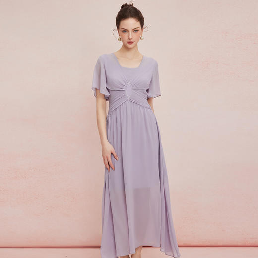 QF890斯尔丽25新款法式优雅立体手工压褶收腰太阳摆雪纺飘逸浪漫连衣裙 商品图3