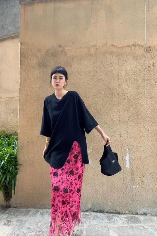 ANSUABEL 时髦款干枯玫瑰花褶皱流苏半裙 18393 商品图6