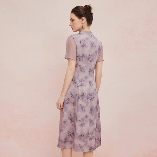 QF895斯尔丽2025新款新国风改良旗袍水墨国画清雅气质拼纱散摆连衣裙 商品图6