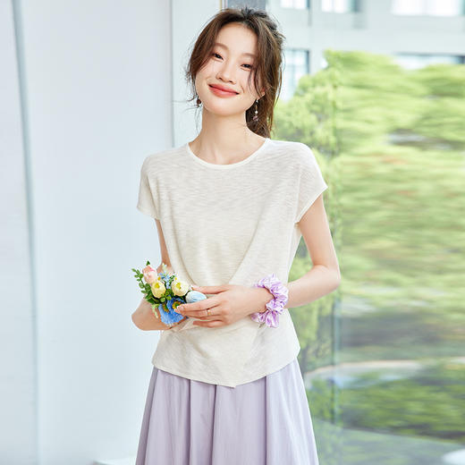 CC-SD7062冰丝短袖t恤女夏季2025新款修身交叉薄款针织衫别致上衣收腰小衫 商品图1