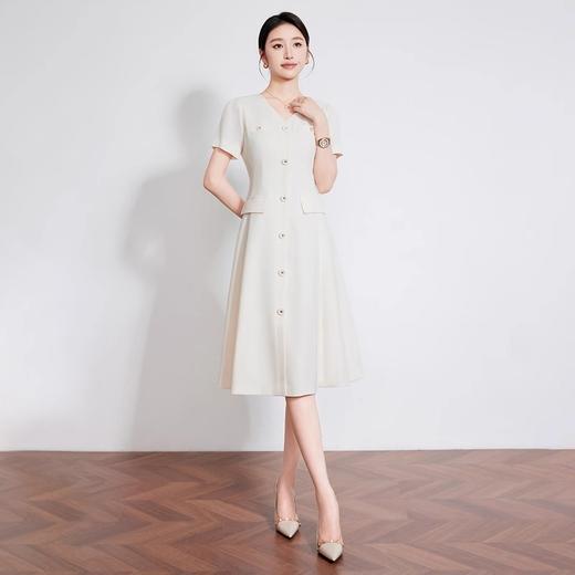 IWY/米白色夏季新款法式小香风连衣裙女高级感V领气质短袖裙子 242053Q1 商品图1
