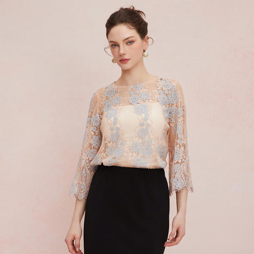 QF256斯尔丽2025夏季新款法式浪漫水溶绳股立体蕾丝高级感气质高雅上衣 商品图7