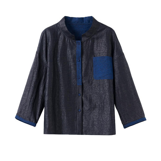 KQ-221969+221973新中式国风女装纯色龟裂纹龟纹香云纱双面穿真丝外套上衣两件套装 商品图4