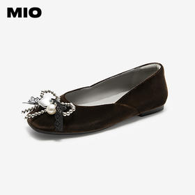 MIO米奥丝绒芭蕾鞋蝴蝶结玛丽珍平底法式浅口单鞋女M254401605
