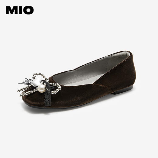 MIO米奥丝绒芭蕾鞋蝴蝶结玛丽珍平底法式浅口单鞋女M254401605 商品图0