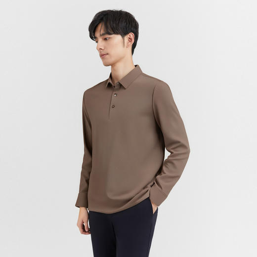 圣得西男士长袖polo衫2025新款商务通勤高弹顺滑纯色针织休闲T恤 商品图1