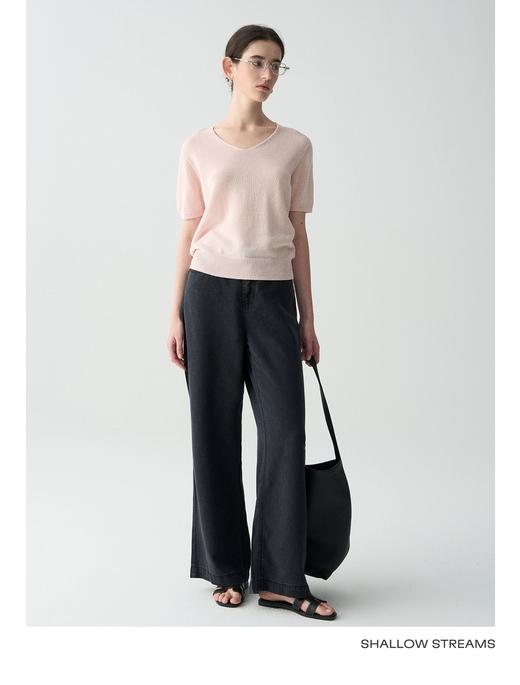 【无缝一体和纸纱V领T恤】甄选和纸混纺纱线，质地轻盈，透气清爽JZ2534-CC 商品图0