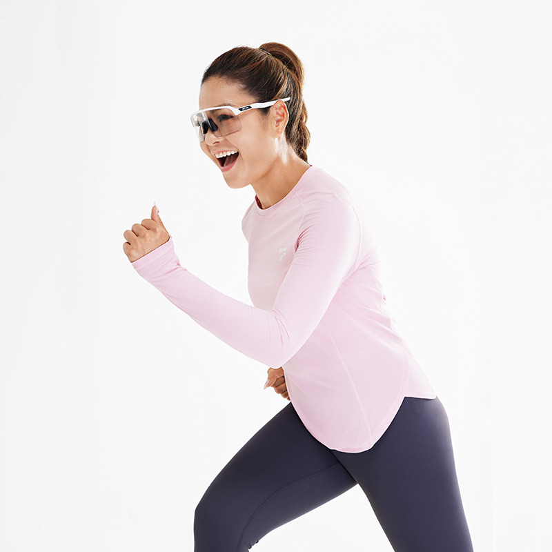 多威长袖运动女款跑步弹力新品T恤圆领衫2342455