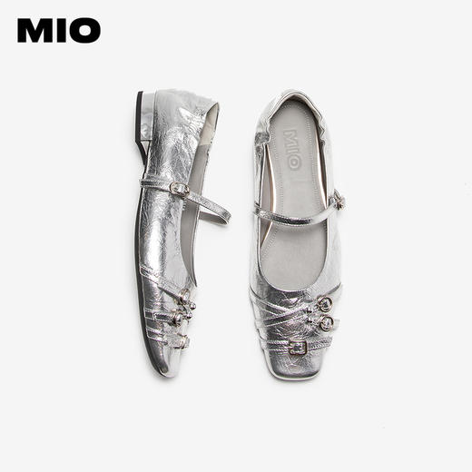 MIO米奥玛丽珍鞋一字扣带法式低跟方头银色浅口单鞋M254425213 商品图3