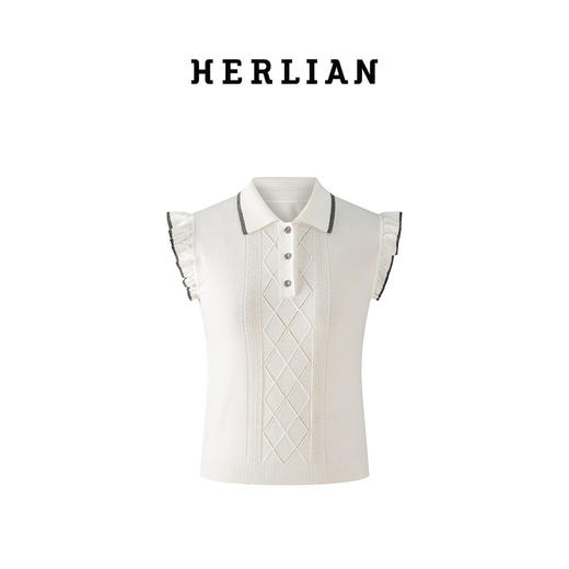 HERLIAN 2025年春季新品木耳边拼接无袖polo针织衫 商品图4