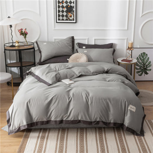 悠梦嘉居简爱纯色四件套北欧简约风纯色拼角大气200*230四季通用YJ-1010 商品图3