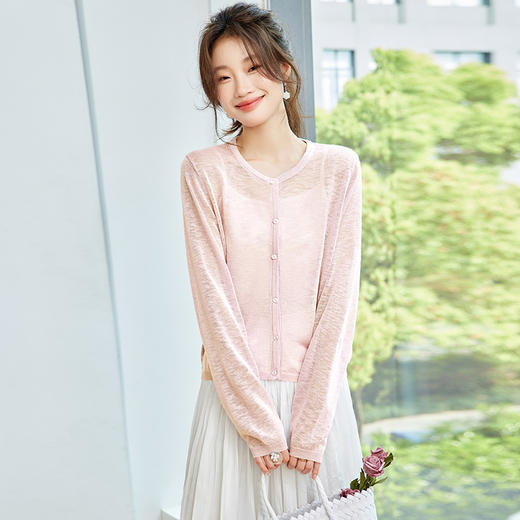 CC-SD7058夏季新款简约冰丝针织开衫女薄款外搭配裙子披肩长袖空调防晒衫 商品图1