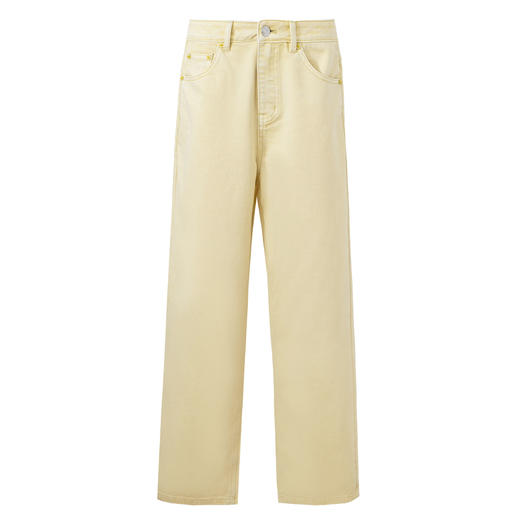 SELFWHO纯棉藤黄色水洗牛仔裤女2025夏新款时髦清新直筒九分裤 商品图4